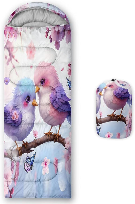 AILONEN Pink Lovely Rabbit Sleeping Bag for Girls Kids Adults,Warm and Cool Weather,Lightweight,Waterproof Backpacking,Cartoon Flowers Printed Bunny Sleeping Bag for Camping