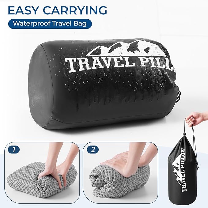 Travel Pillow Memory Foam Pillows, Ergonomic Wave Cervical Neck Pillow for Neck Pain Relief, Compressible Medium Firm Side Sleeper Pillow, Ideal for Camping, Office, Home & Bed (Light Grey, M)