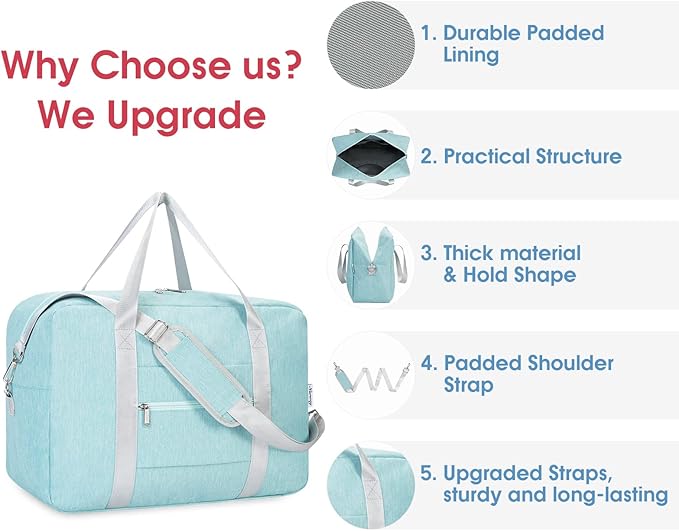 For Spirit Airlines Personal Item Bag 18x14x8 Foldable Travel Duffel Bag Underseat Carry on Luggage for Women (Mint Green)