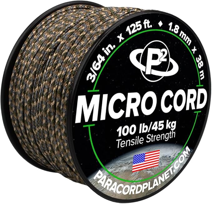 Paracord Planet Micro Paracord – Thin Braided Cord for Crafting, Fishing, and DIY Projects in 125 ft Spools – Multi Camo