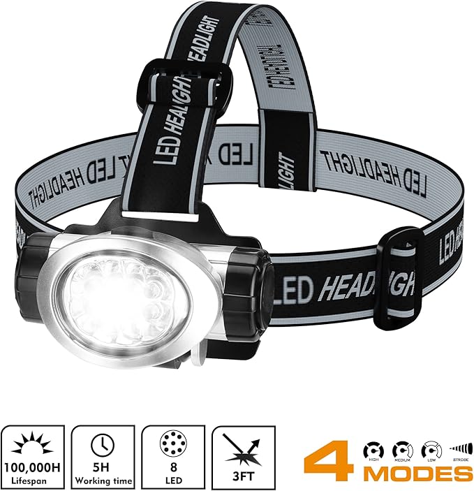 EverBrite 5-Pack LED Headlamp, 4 Lighting Modes, Pivoting Head with Adjustable Headband, Perfect for Running, Camping and Hiking, Batteries Included