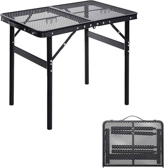 Small Folding Table 2FT Grill Table Foldable Camping Table Picnic Portable Mesh 2 Height Adjustable Outdoor Beach BBQ Black 23.6×15.7× 9.4/20.4inch