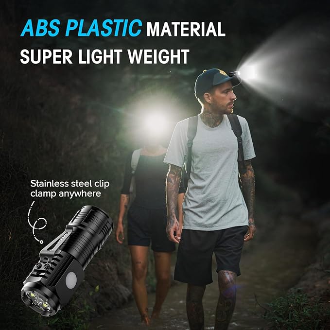 LETMY Rechargeable Mini Flashlights with Magnetic Base, 2 Pack Bright 3 LED Flash Lights, Small EDC Flashlight with Belt Clip, 4 Lighting Modes Portable Rechargeable Flashlights for Camping Home