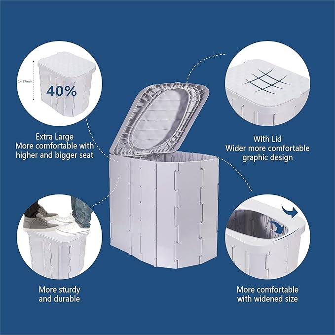 Portable Camping Toilet for Adults - Hapoon XL Portable Folding Toilet with Lid,Travel Portable Potty for Adults,Porta Potty Car Toilet
