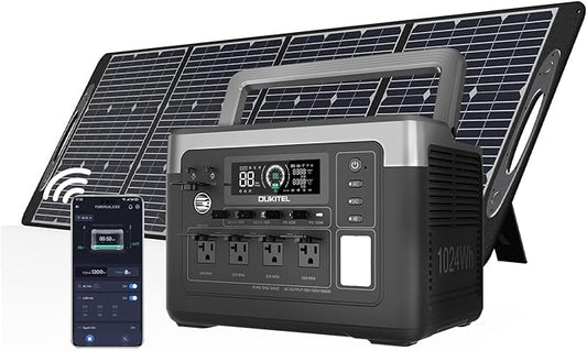 OUKITEL P1000 PLUS Power Station 1800W Solar Generator with 200W Panel, 1024Wh with 4 AC Outlets(Peak 3600W) Fast Charging APP Control Emergency LiFePO4 Battery Backup for Home Backup Camping RV