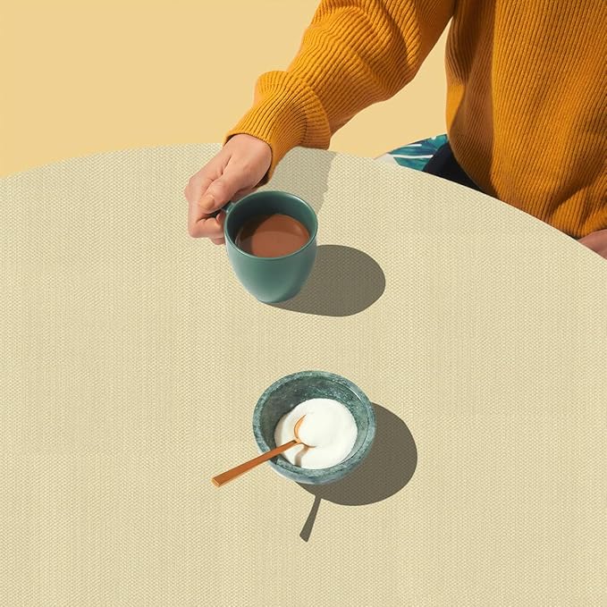 LAMINET Elastic Fitted Table Cover - Basketweave (Beige) - Oblong/Oval - Fits Tables up to 48 x 68”