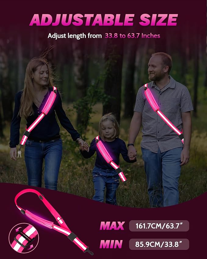 LED Reflective Belt Sash - 5 Lights Colors & 3 Light Modes High Visibility Night Safety Belt, Rechargeable Light Up Running Gear Adjustable Vest Straps for Runners Walkers Men Women