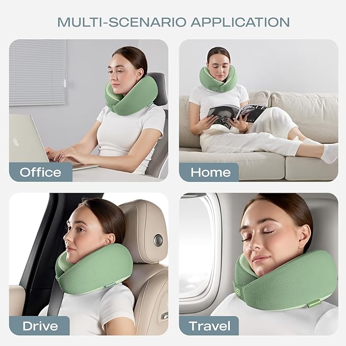 Skechers Memory Foam Neck Pillow, Comfortable & Breathable Travel Pillow,Neck Pillow Airplane for Travel, Car Rides, Home, and Office Use, Ergonomic Design for Men and Women,Green