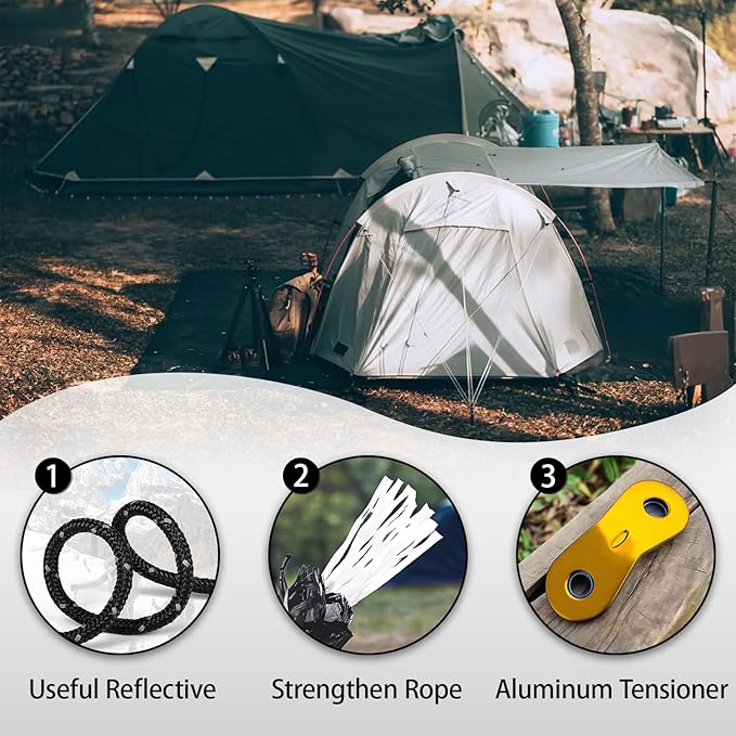 CONBOLA 6 Pack 5 mm Guy Lines Ultralight Tent Cords with Aluminum Adjuster Tensioner Outdoor Camping Guylines Ropes for Tent Tarp, Canopy Shelter, Climbing, Hiking Backpacking Gear