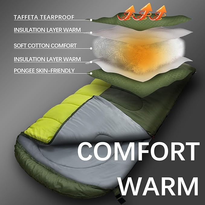 XL 10 Degree Sleeping Bags Waterproof for Adults 350GSM Machine Washable with Compression Sack for 3-4 Season Camping Outdoor