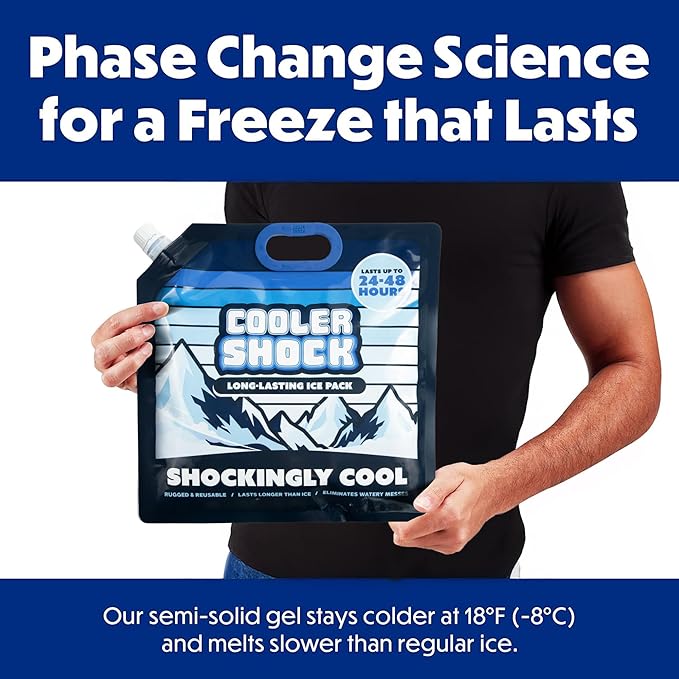 Cooler Shock Reusable Ice Packs for Cooler - Long Lasting Cold Freezer Packs for Coolers and Lunch Boxes - Cooler Ice Packs for Camping Gear, Fishing, Road Trips, Beach Must Haves