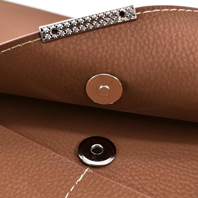 VANRA File Folder Document Holder Organizer Waterproof Portfolio Leather Folder Case with 3 Pockets, Filing Envelopes for A4 Letter Size Paper with Snap Magnetic Button Closure (Brown)