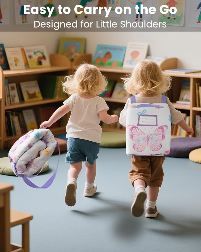 Primlect Toddler Nap Mat with Removable Pillow and Flannel Blanket, Portable Kids Sleeping Bag, Easy to Carry on The Go, Perfect for Daycare, Preschool, Boys and Girls, 12 Months - 6 Years