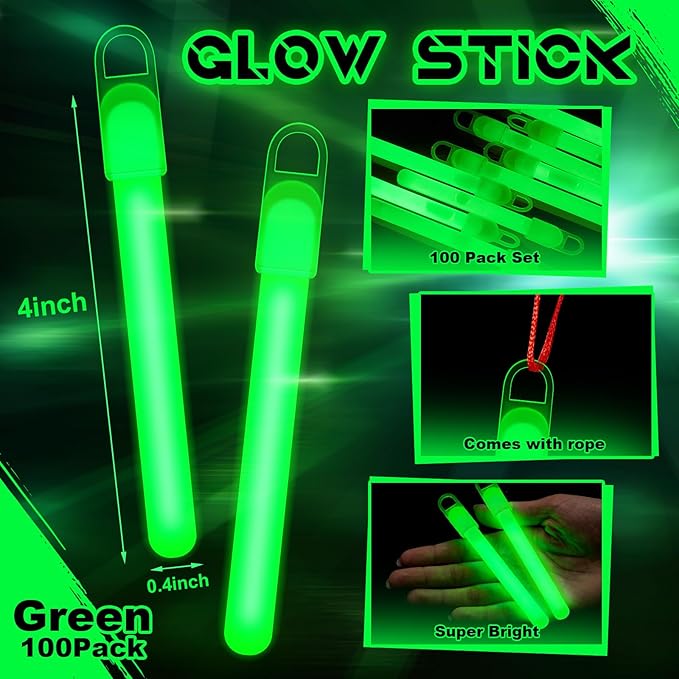 Lewtemi 4" or 6" 100 Pack Bright Glow Sticks Bulk, Glow in The Dark Party Supplies Birthday and Holidays Party Favors