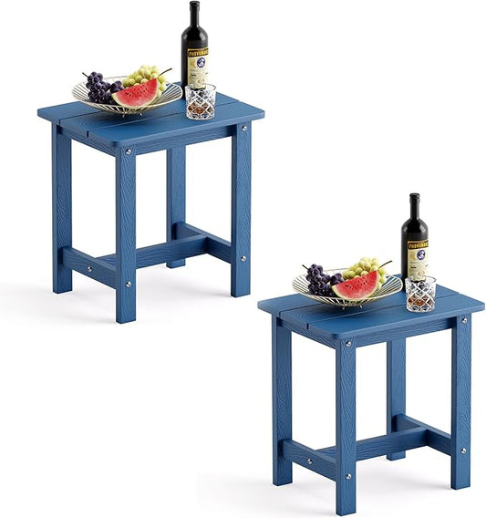 LUE BONA Outdoor Side Table Set of 2, HDPS Small Outdoor Table, Adirondack Side Table,Outside End Table for Patio, Porch, Deck, Weather Resistant/Easy Maintenance/Indoor or Outside Use, Navy Blue