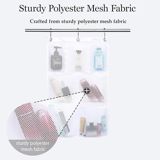 Hanging Mesh Shower Caddy for Bathroom - Quick Drying Portable Shower Organizer with Multiple Pockets for Soap,Shampoo and Cruise Ship Essentials Saving Bathroom Storage,White,1 Pack