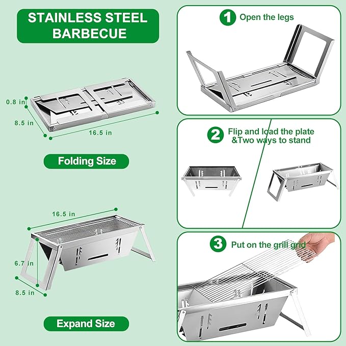 4ft Folding BBQ Table with Wing Plate, Height Adjustable Metal Table with Small Charcoal Grill, Portable Outdoor Table Removable to Two Tables (Bright Black)