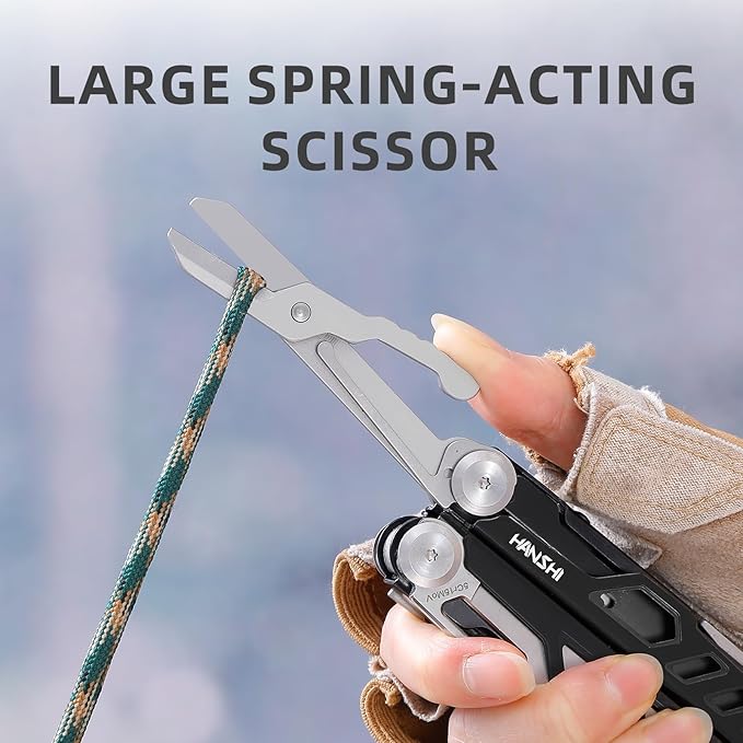 HANSHI Multitool Pliers, 22-in-1 YG10 Tungsten Steel Multi Tool with Scissors,Replaceable Wire Cutters, Flint, Window Breaker, Back Clip,Ideal for Camping, Survival and Gift(Black)