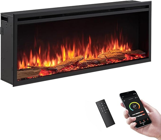 LegendFlame 50" W Smart Wall Mount & in Wall Recessed Electric Fireplace Insert, Heater 750W/1500W, Multi Colors of Flame & Fuel Bed, Alexa/Google Assistant Enabled