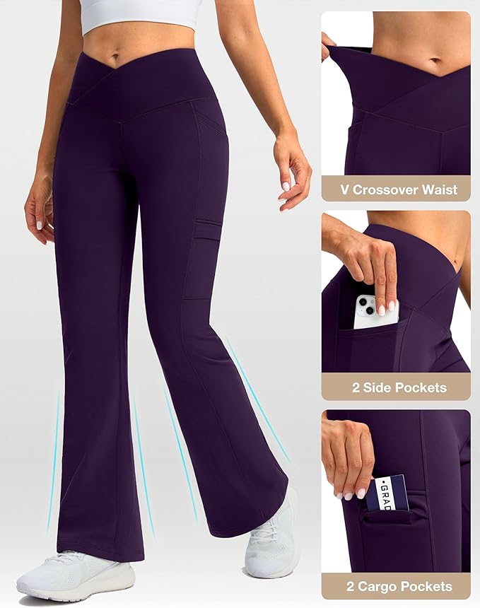 G Gradual Women's Fleece Lined Pants Water Resistant Winter Thermal Flare Leggings Hiking Snow Pants for Women 4 Pockets