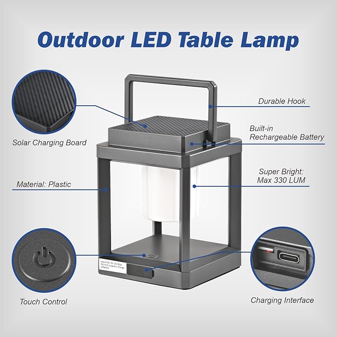 Solar Lantern Outdoor Table Lamp: Portable Waterproof LED Light - Hanging Rechargeable Lights for Patio Camping