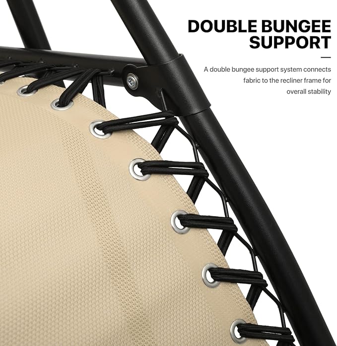 MoNiBloom 3 Pieces Cozy Lounge Chairs Table Set for Outside, Adjustable Folding Zero Gravity Recliners for Patio Beach Pool Yard Camping, 330lbs Capacity - Cream