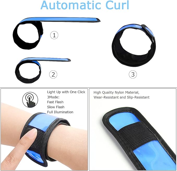 Pack of 6 LED Light Up Band Slap Bracelets Night Safety Wrist Band for Cycling Walking Running Concert Camping Outdoor Sports