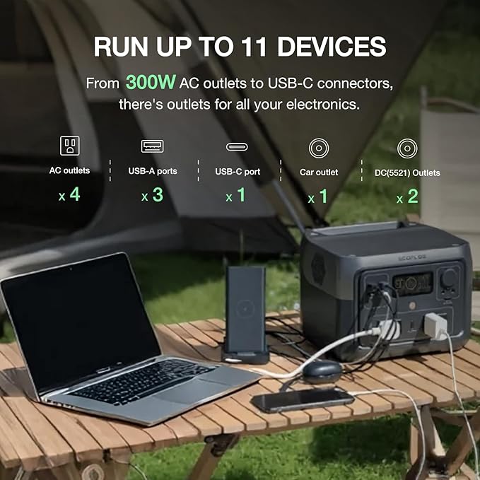 EF ECOFLOW Portable Power Station River 2 Max 500, 499Wh LiFePO4 Battery/ 1 Hour Fast Charging, Up to 1000W Output Solar Generator (Solar Panel Optional) for Outdoor Camping/RVs/Home Use