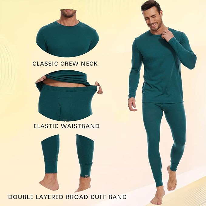 MERINNOVATION Merino Wool Base Layer Set for Men 100% Merino Wool Thermal Underwear Long Sleeve