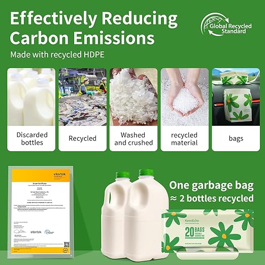 Disposable Car Garbage Bin Bags 60 PCS, Leak-proof Cleaning and Vomit Bags, Recycled HDPE, Easy Stick-On and Stand Design, Disposable Small Garbage Bags