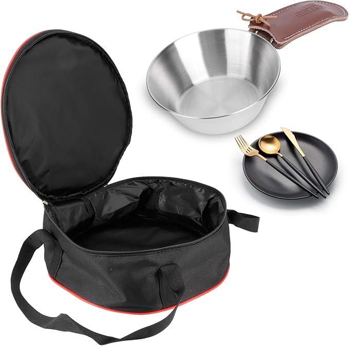 Hapivida Dishes Storage Bag, Camping Tableware Carrying Bag Round Crockery Thermal Food Carrier Dinnerware Bag BBQ Cookware Organizer for Outdoor Hiking Plate Bowl Pot