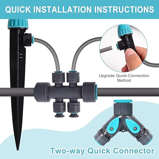 Drip Irrigation System, Fast Connect Automatic Watering Kit with 12mm & 6mm Tubing, DIY Adjustable Garden Irrigation for Greenhouse, Flower Beds, Patio & Lawns (85 Feets)