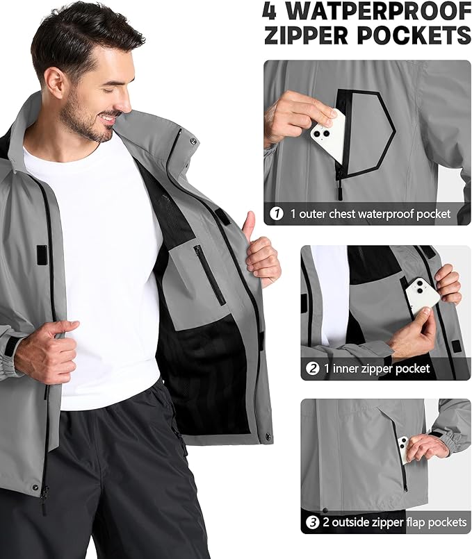 SWISSWELL Mens Rain Jackets Waterproof with Hood Men Windbreaker Jackets Lightweight Rain Coats for Golf Fishing Hiking