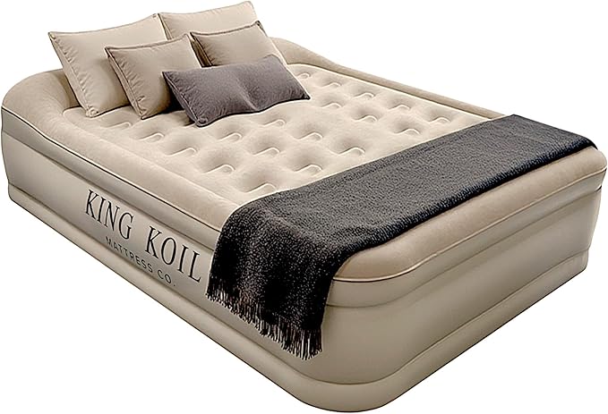 King Koil Luxury Queen Size Air Mattress with Built-in High-Speed Pump Best for Home, Camping, Guests, 13" Queen Size Luxury Double Airbed Adjustable Blow Up Mattress, Waterproof, 1-Year Warranty