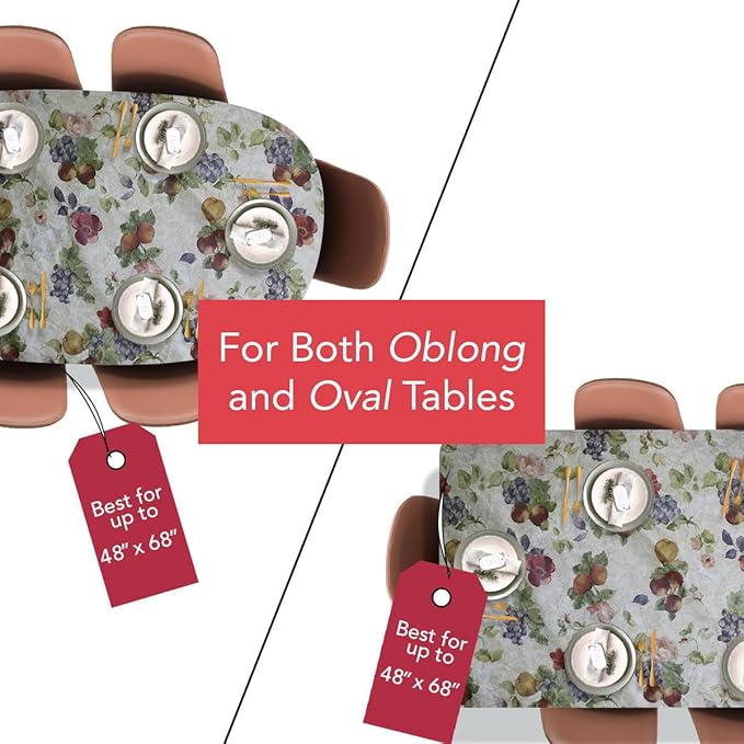 LAMINET Elastic Fitted Table Cover - Antique Fruit - Oblong/Oval - Fits Tables up to 48 x 68”