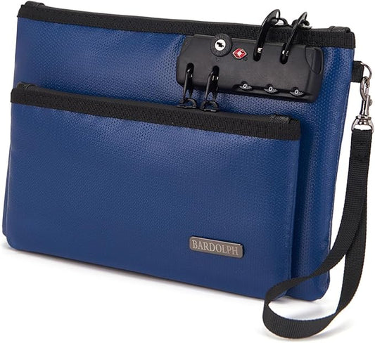 Fireproof Money Bag with Lock, Double layer Cash Bag BankBag for Cash, Valuable StorageBag,Fireproof Safe Box Money Pouch with Zipper (blue, Small)