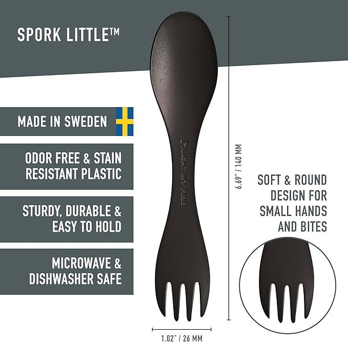 Light My Fire Spork Little Colored Sporks 2pack, 2-in-1 Hard Plastic Travel Spork Reusable Camping Utensils for Lunch Box Outdoor Picnic Utensil BPA Free, Cocoa/Cream