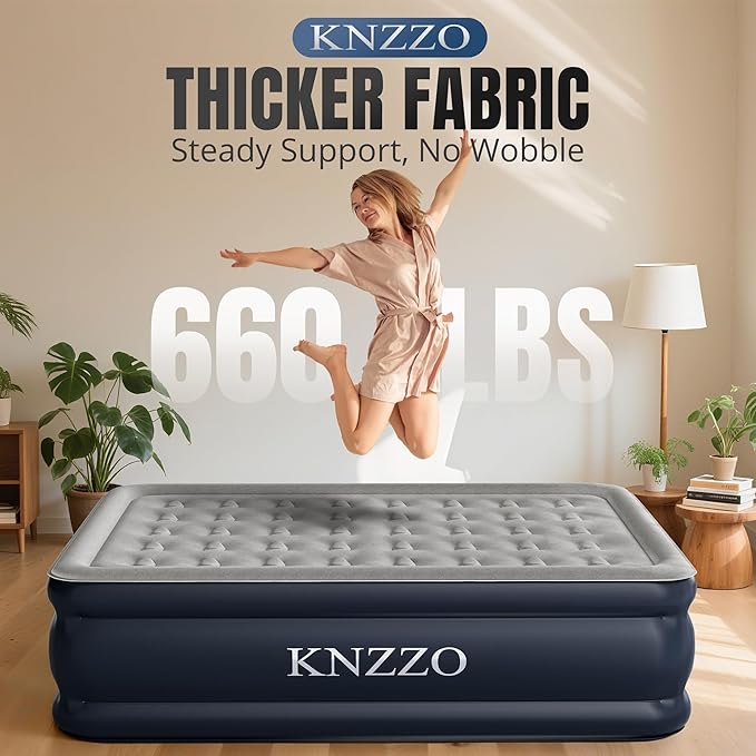 Queen Air Mattress with Built-in Pump, 18" Top Inflatable Mattress with Waterproof Flocking Fabric, Three-Minute Quick-Inflatable Bed. Portable Blow Up Mattress for Home, Outdoor and Guests