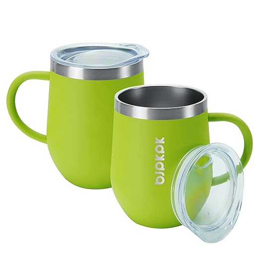 BJPKPK 2 pcs Insulated Coffee Mug, 12 oz Insulated Coffee Tumbler with Lid for Hot Drinks & Cold Drinks-Green