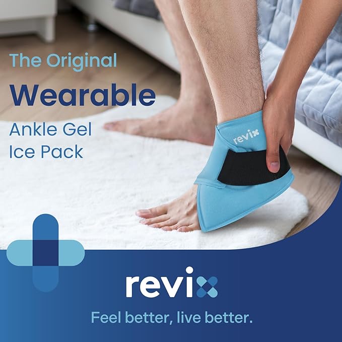 REVIX Ankle Ice Pack Wrap – Reusable Gel Cold Compression for Foot Discomfort, Ice Wrap for Feet Swelling and Recovery, Plantar Fasciitis, Achilles Tendonitis, and Sprained Ankles, 2 Packs