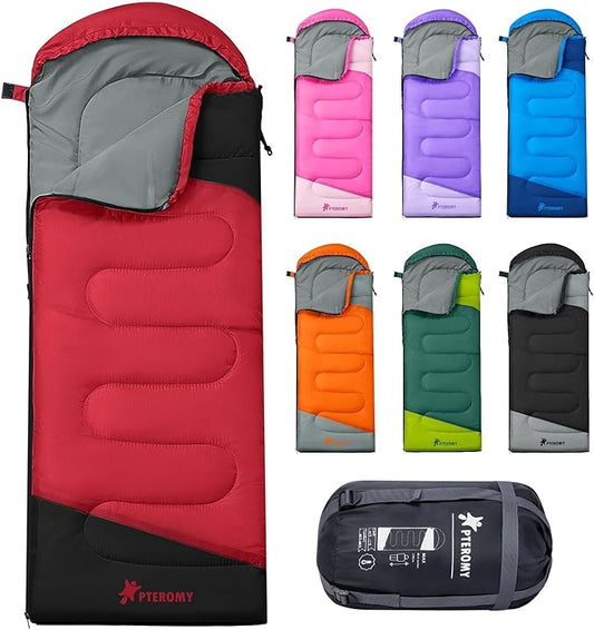 PTEROMY Sleeping Bags for Adults, Lightweight Water Resistant Backpacking Camping Sleeping Bag for Warm Cold Weather, Camping Essentials for Hiking Outdoor Travel