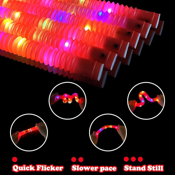 Red Glow Sticks Party Favors for Kids 24 PCS,LED Light up Pop Tubes for Toddlers, Neon Necklaces Bracelets Accessories,Glow Birthday Wedding Dance Party Supplies Camping Toys Gifts Decorations