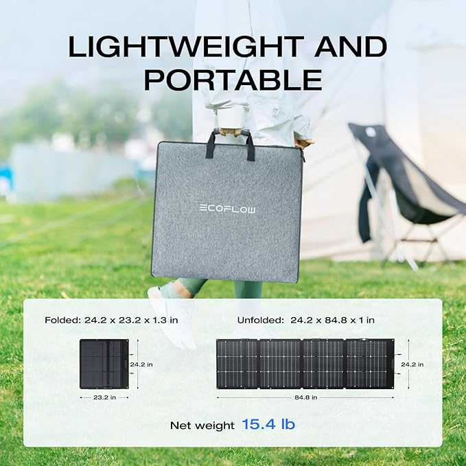 EF ECOFLOW 220W Portable Solar Panel, Bifacial Design Up to 25% Conversion Efficiency N-Type Solar Cell, with Adjustable Kickstand, IP68 Waterproof, Foldable Solar Panel for Camping RVing Home Backup