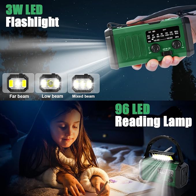 Hand Crank Emergency Radio,74000mWhSolar Powered Hand Crank Portable NOAA AM FM Weather Radio with 3Mode Flashlight and Reading Light,Cell Phone Charger,Home and Emergency Distress Signall