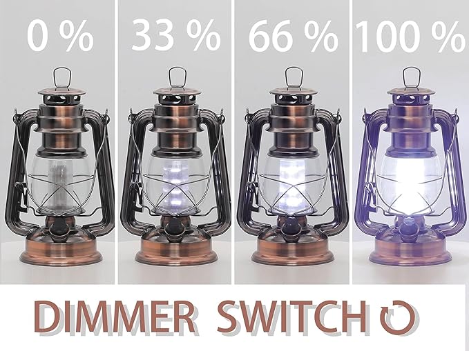 YAKii LED Vintage Lantern Metal Hanging Hurricane 12 LED Dimmer Switch Cold White Battery Operated Lantern Power Outage Indoor Camping Lighting Outdoor Brooklyn Decoration(Copper Pack of 8)