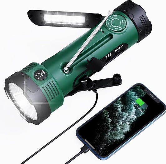 PPLEE Solar Hand Crank NOAA/AM/FM Weather Radio with 5 LED Flashlight, Reading Lamp & USB Phone Charger - Portable Emergency Radio for Camping, Power Outages, Battery Powered Radio