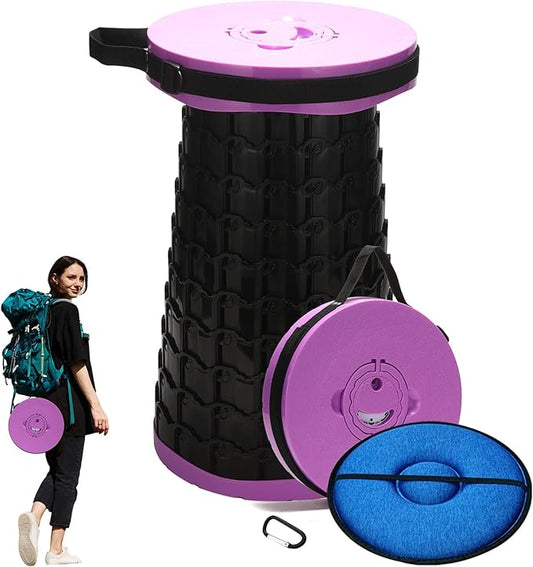 19.7” Heavy Duty Collapsible Stool with Cushion - Portable, Foldable Camping Stool for Adults, Max Capacity 1000lbs (Purple)