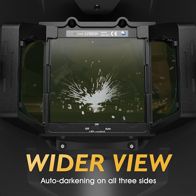 TOOLIOM Auto Darkening Welding Helmet with Panoramic Viewing Welding Mask Type-C Charging & Solar/Rechargeable Battery Powered Welder Hood for TIG MIG CUT Grind