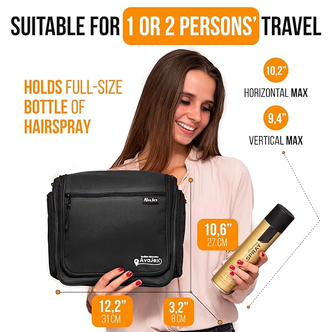 Travel Toiletry Bag for Men and Women - Large Hanging Toiletry Organizer - Waterproof Hygiene Bag with Metal XXL Swivel Hook, with Sturdy Zippers and 19 Compartments for Toiletries, Makeup, Cosmetics