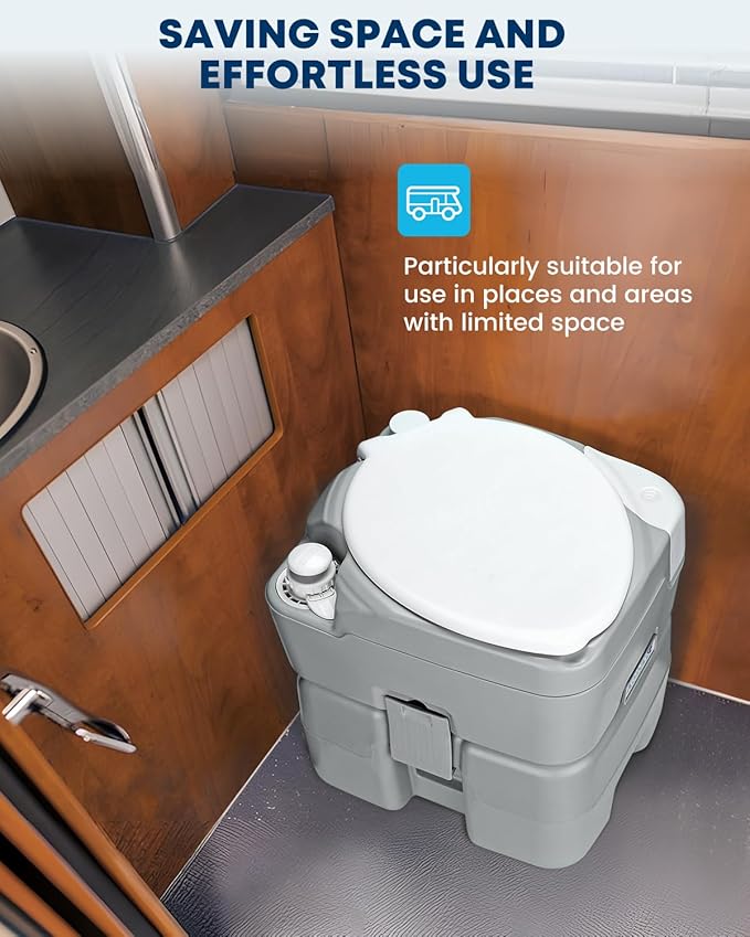 Kohree Camping Toilet Portable 5.3 Gal: 20L Porta Potty for Adults with Diagonal Elongated Bowl Seat - Handle Flush Pump Leak-Proof Cassette Toilet for RV Trailer Trucker Boat Marine Home Use